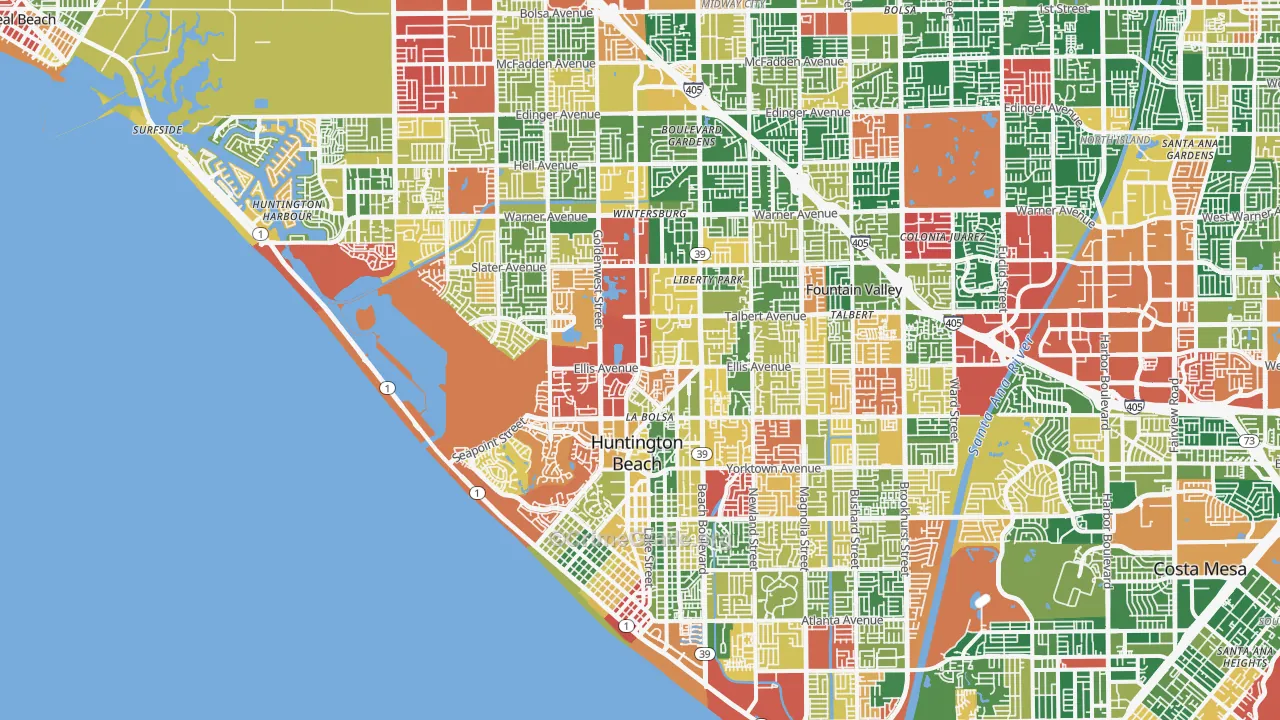 Huntington Beach, CA Map of Burglary Rates