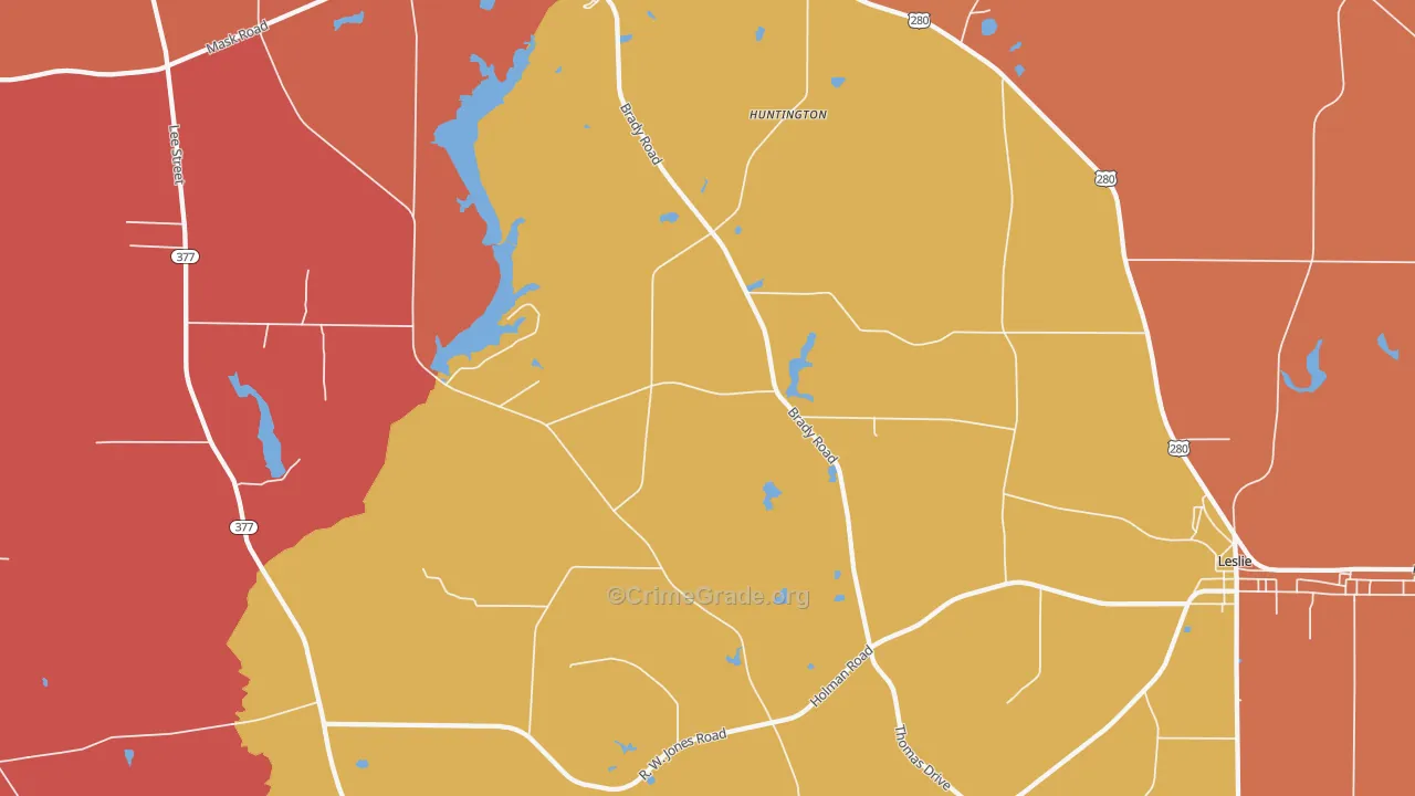 Huntington, GA Map of Burglary Rates