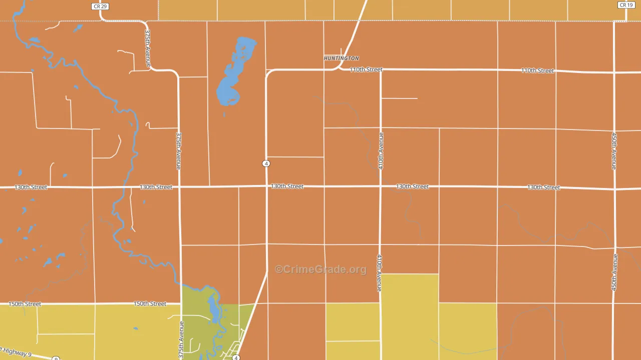 Huntington, IA Map of Burglary Rates