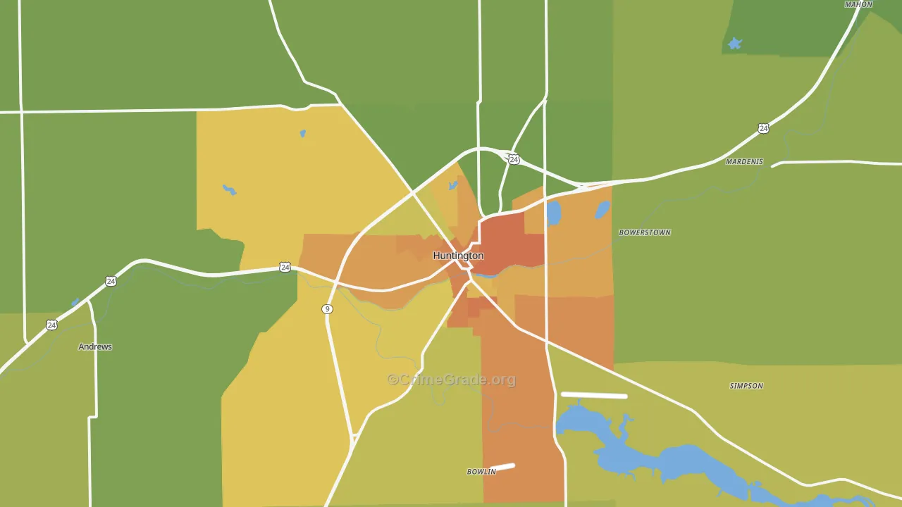 Huntington, IN Map of Burglary Rates
