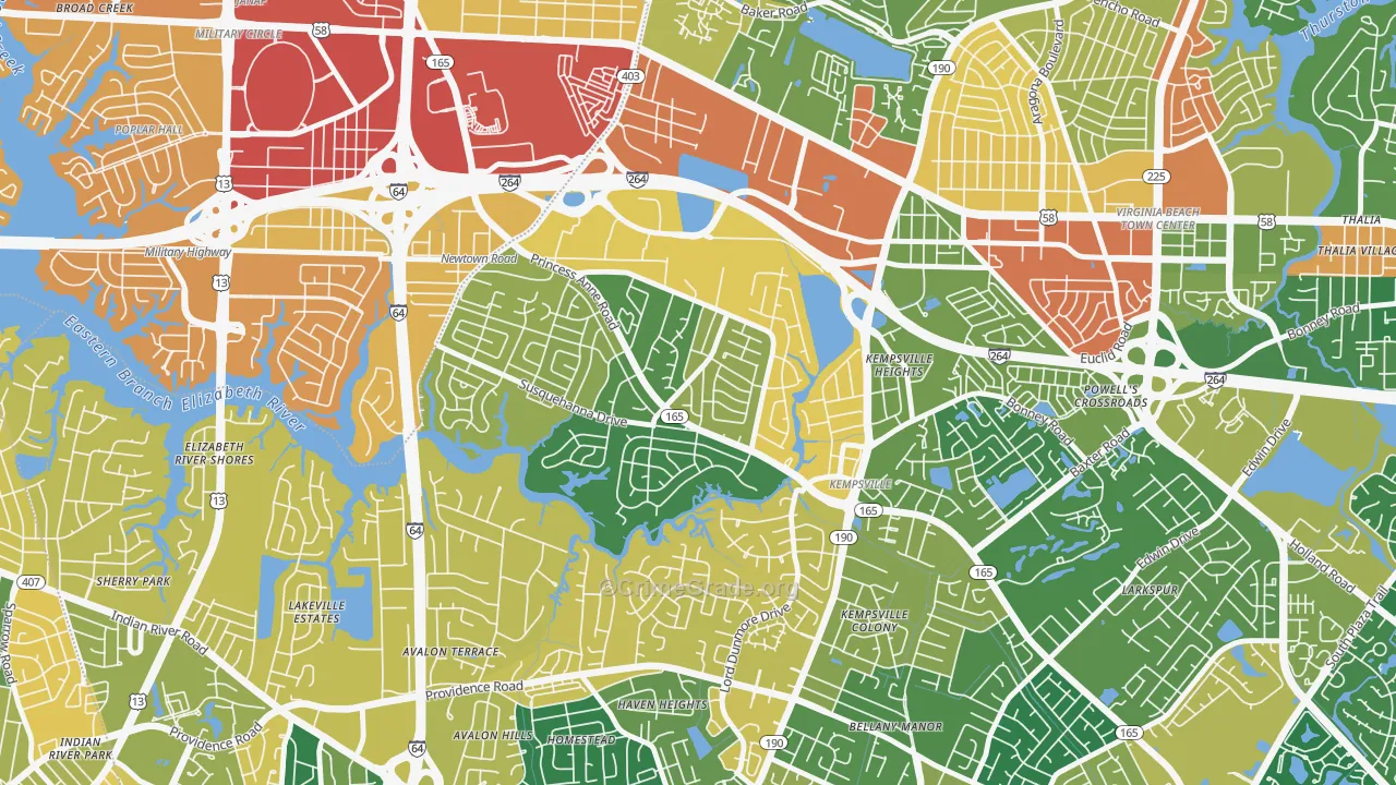 Huntington-Jefferson, Virginia Beach, VA Map of Burglary Rates