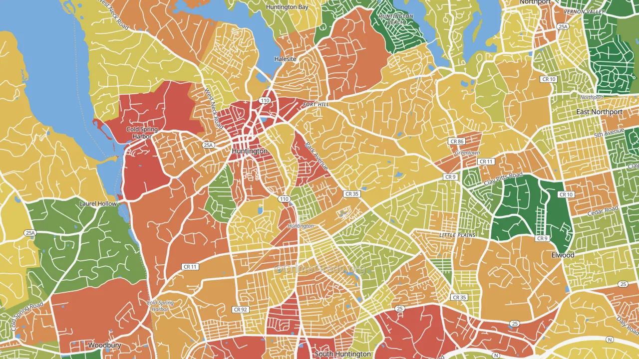 Huntington, NY Map of Burglary Rates