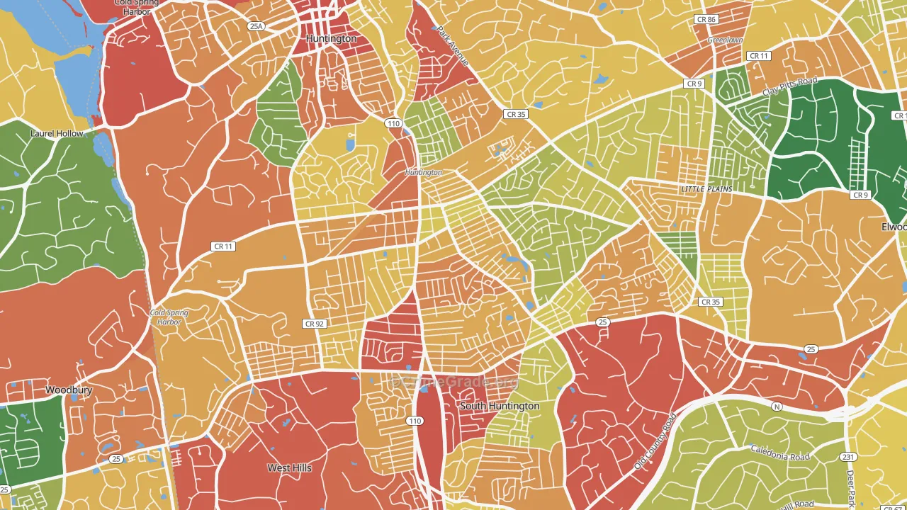 Huntington Station, NY Map of Burglary Rates