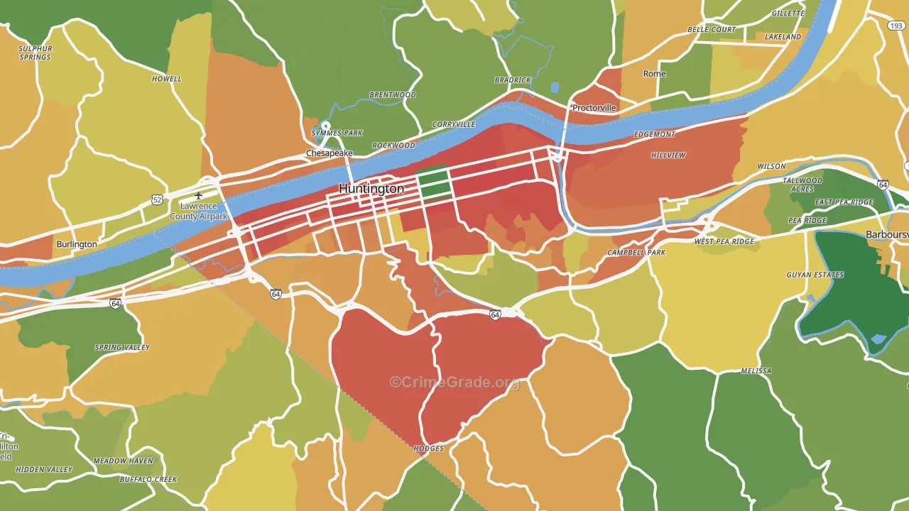 Huntington, WV Map of Burglary Rates