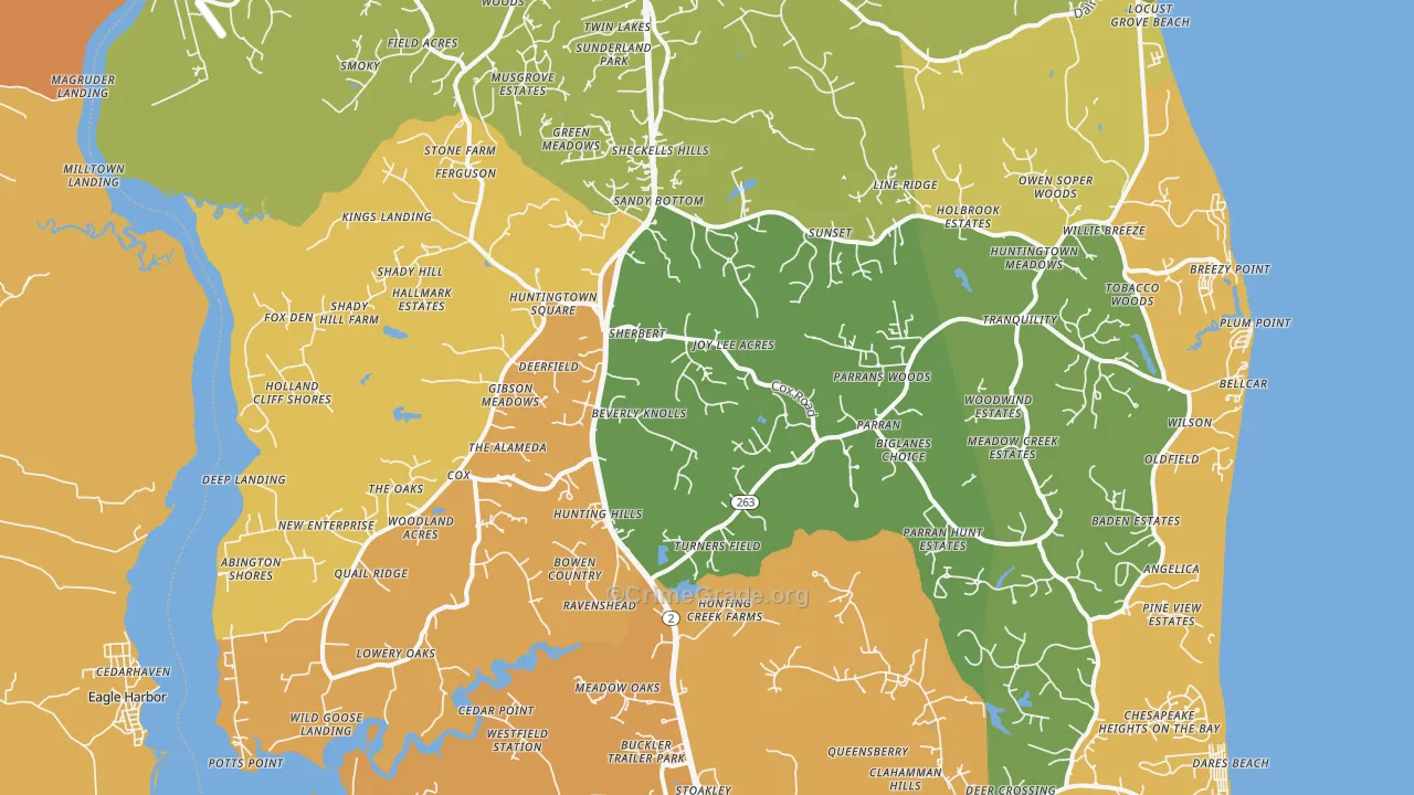 Huntingtown, MD Map of Burglary Rates