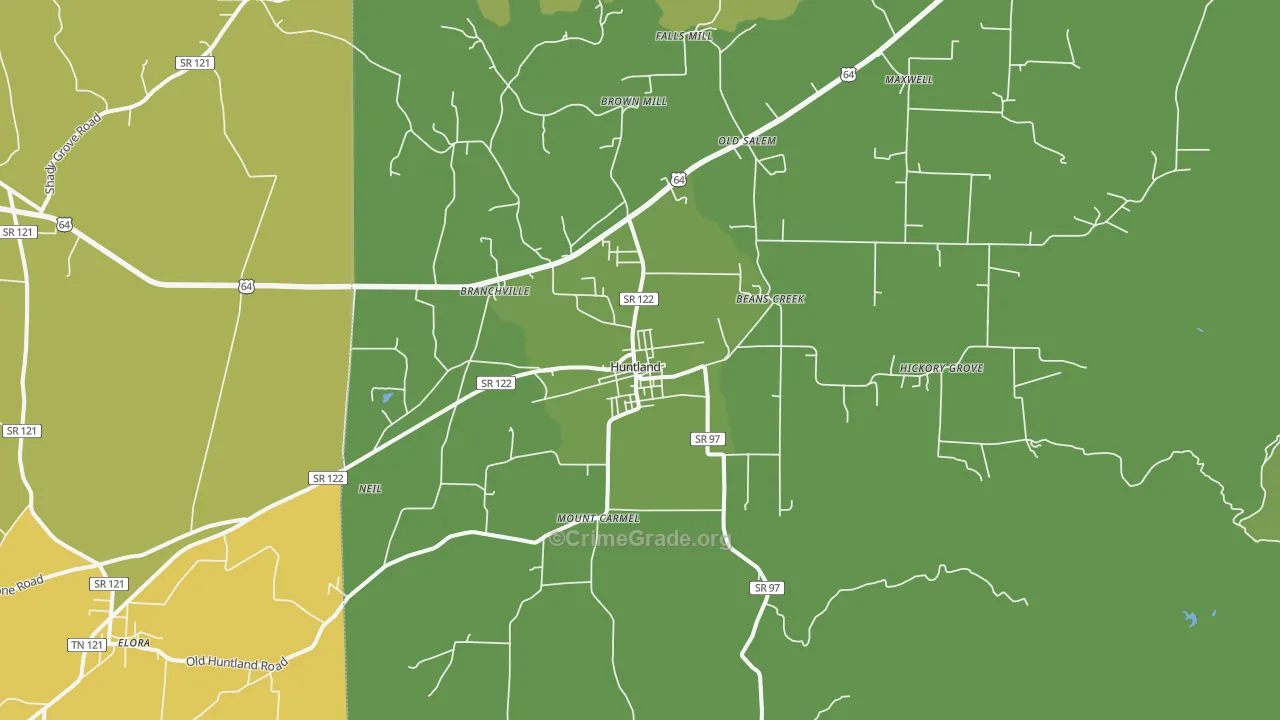 Huntland, TN Map of Burglary Rates