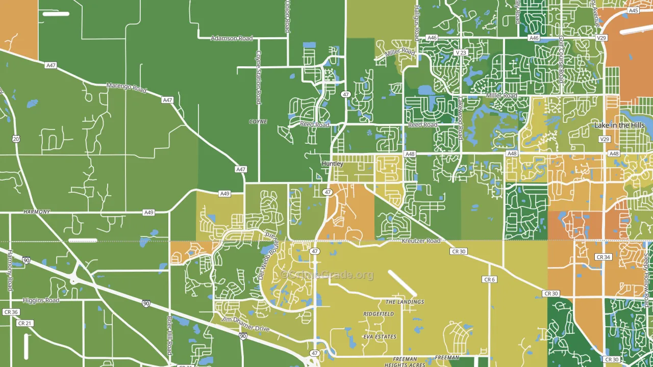 Huntley, IL Map of Burglary Rates