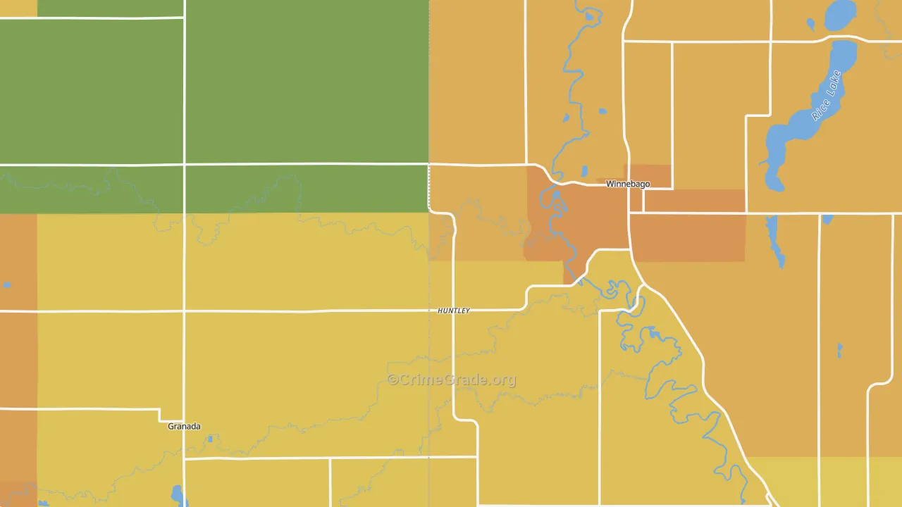 Huntley, MN Map of Burglary Rates
