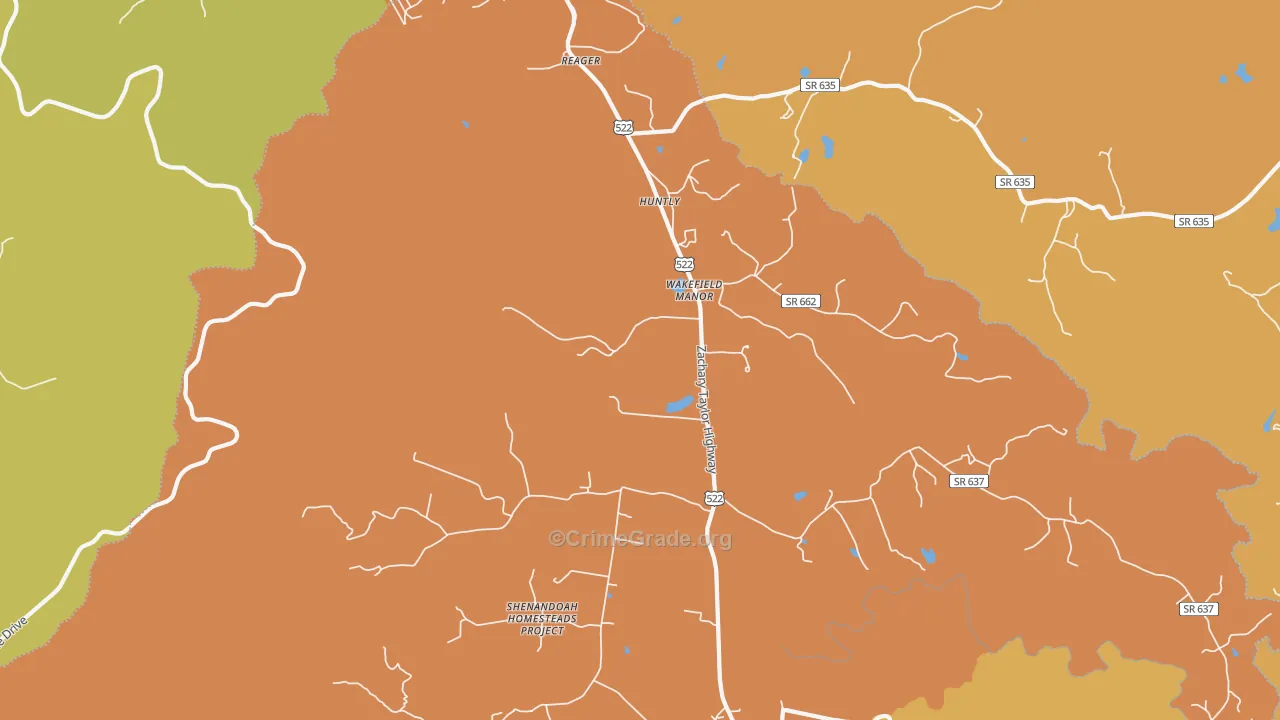 Huntly, VA Map of Burglary Rates