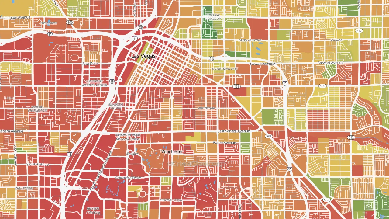 Huntridge, Las Vegas, NV Map of Burglary Rates