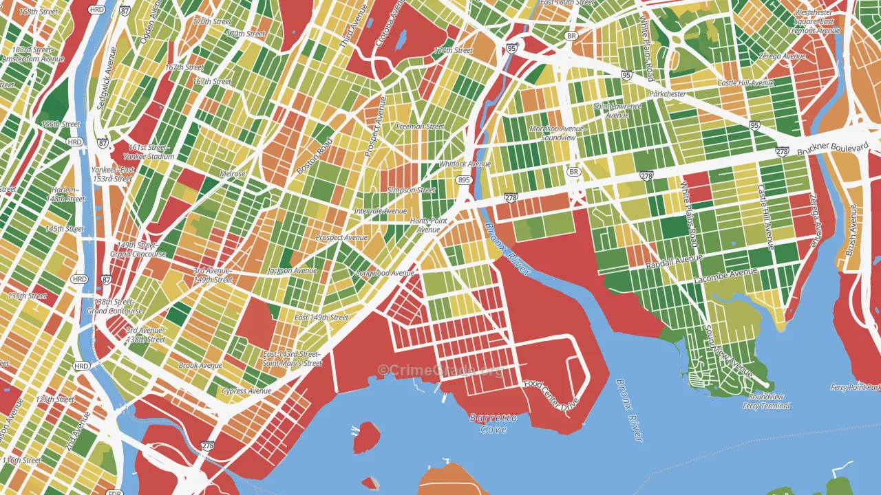 Hunts Point, Bronx, NY Map of Burglary Rates