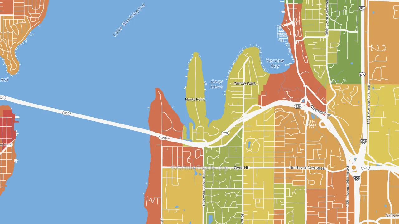Hunts Point, WA Map of Burglary Rates