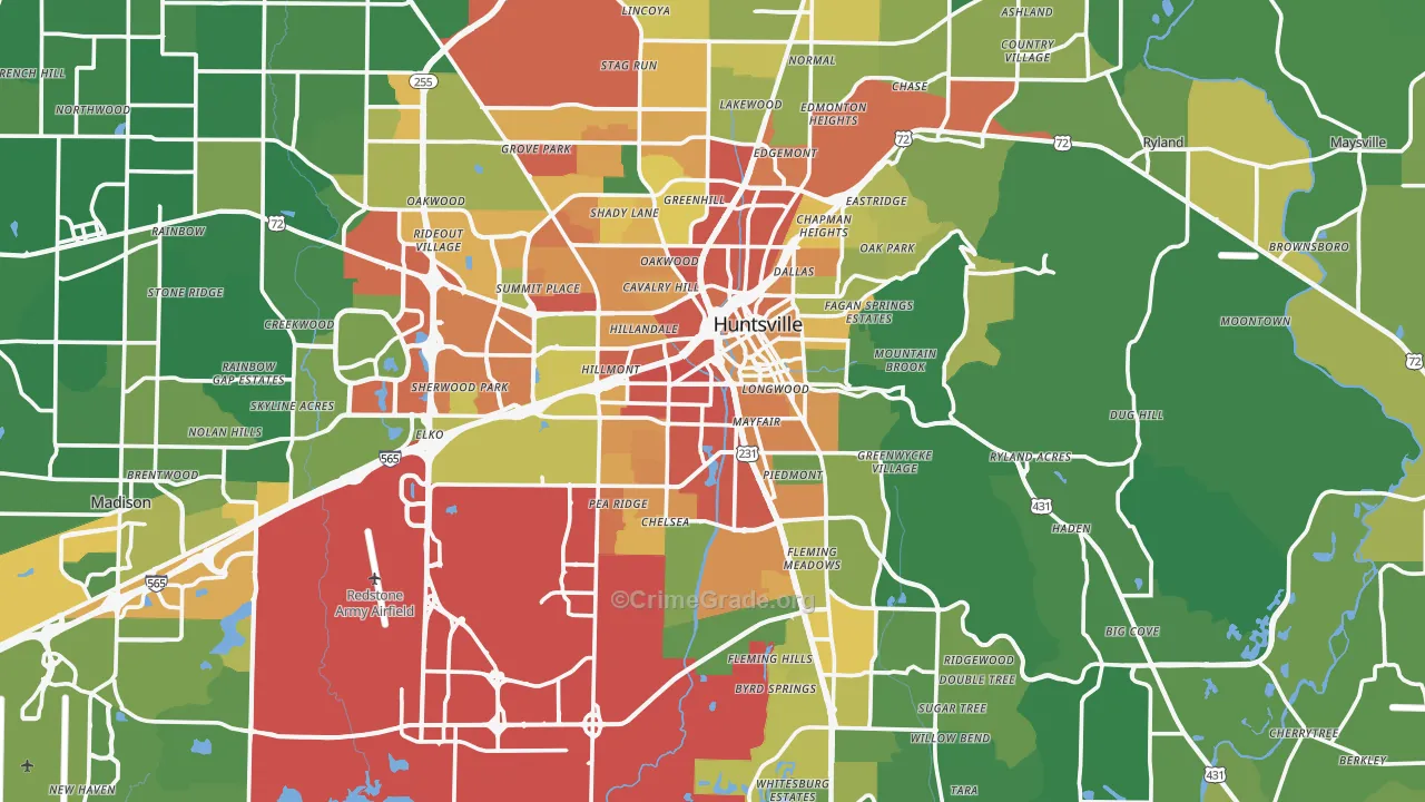 Huntsville, AL Map of Burglary Rates