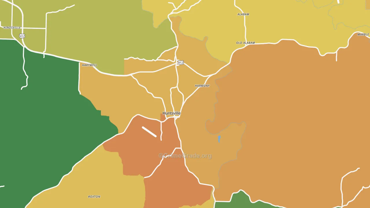 Huntsville, AR Map of Burglary Rates