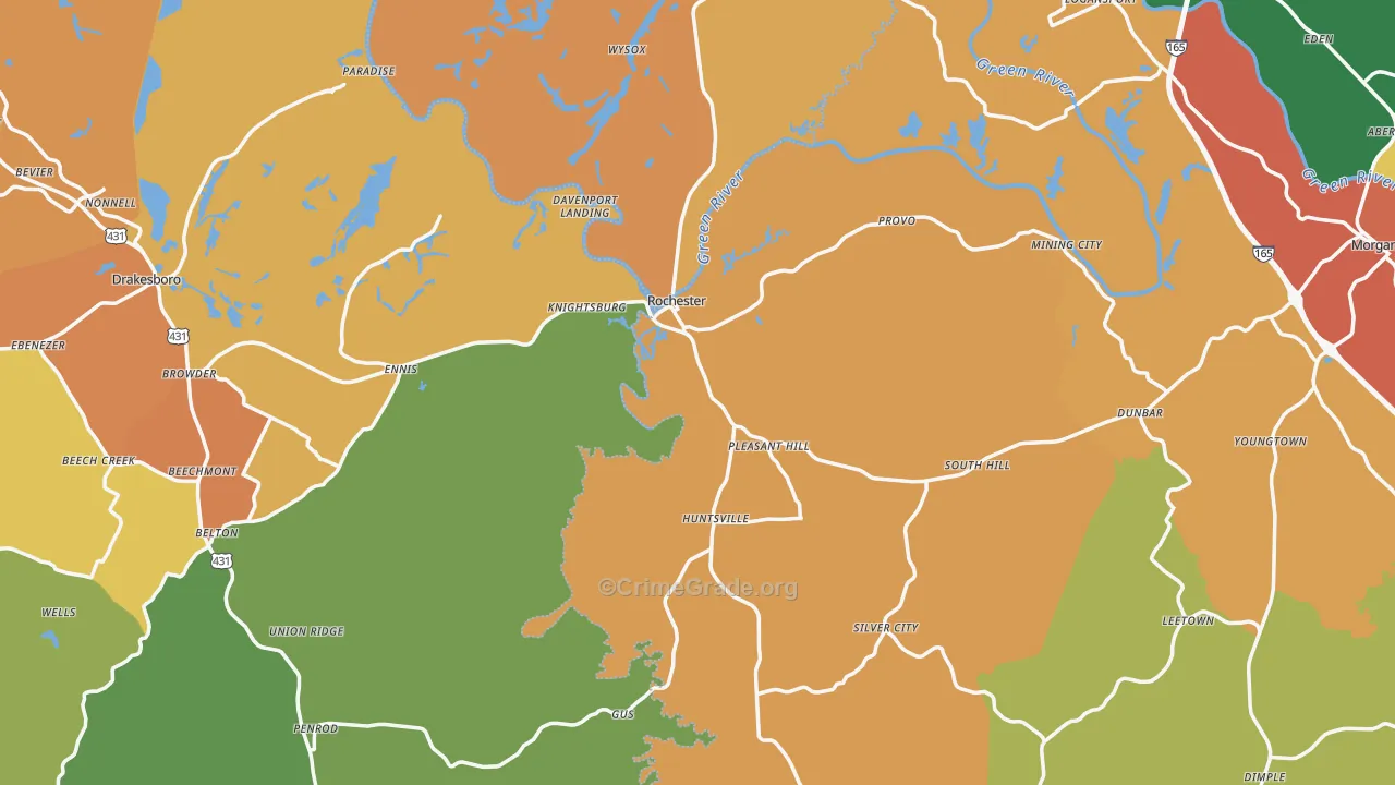 Huntsville, KY Map of Burglary Rates