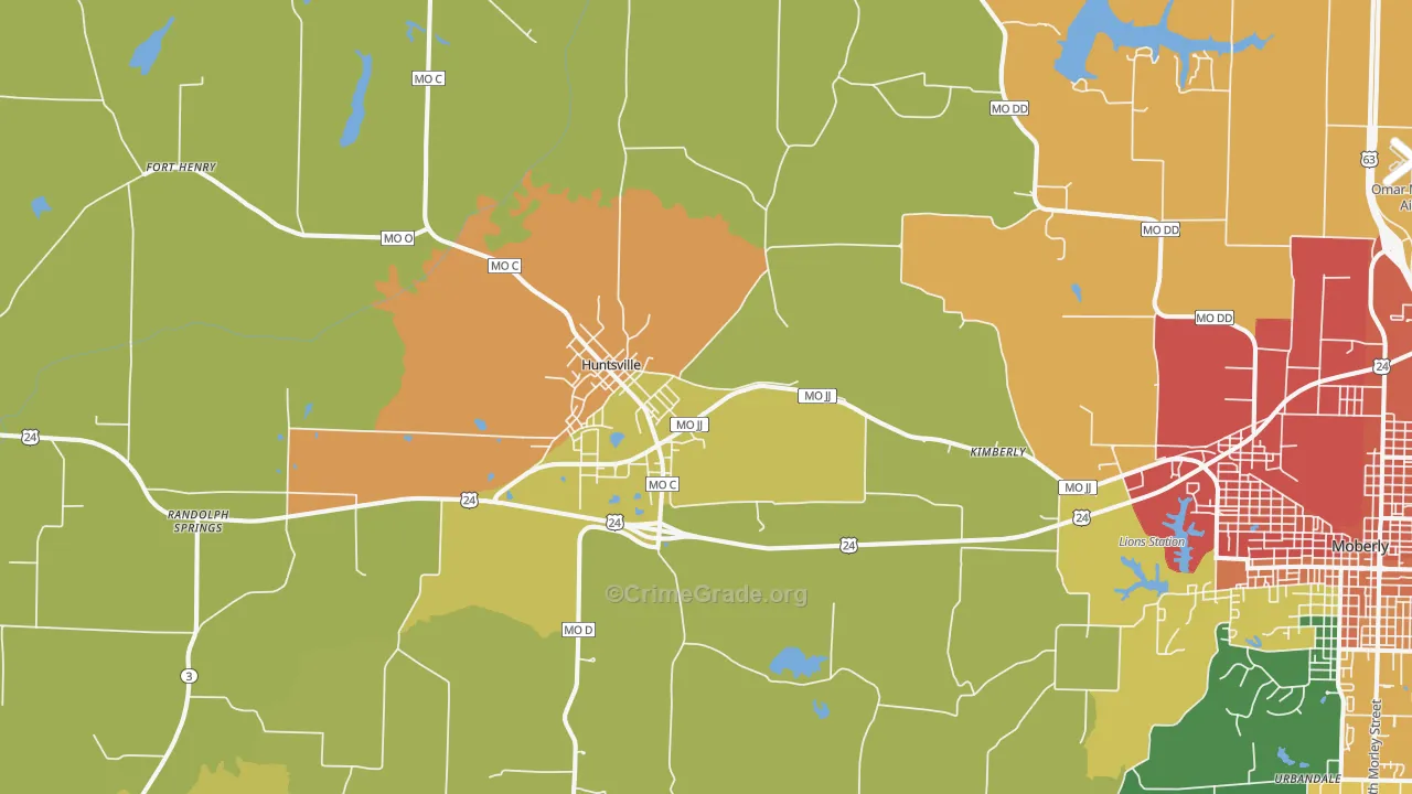 Huntsville, MO Map of Burglary Rates