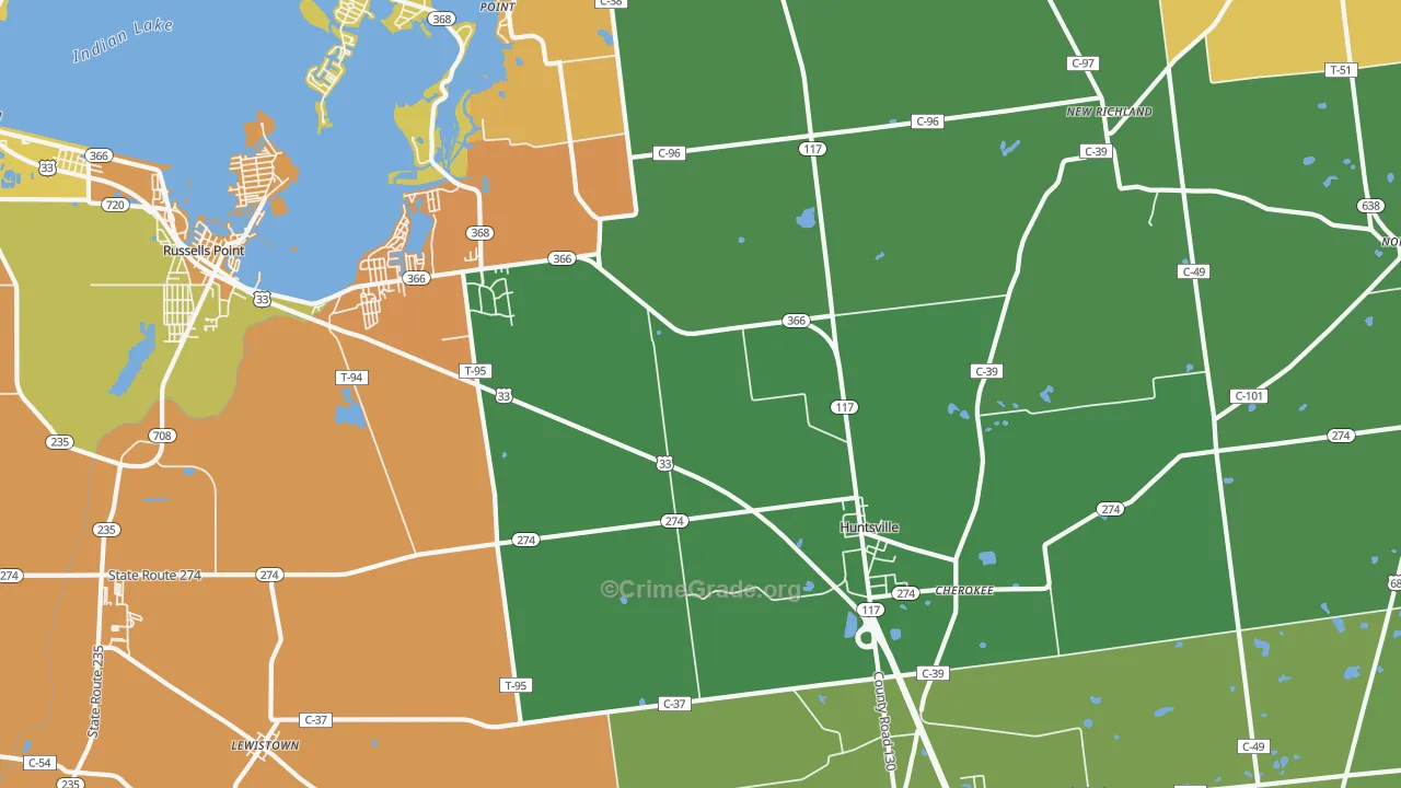 Huntsville, OH Map of Burglary Rates