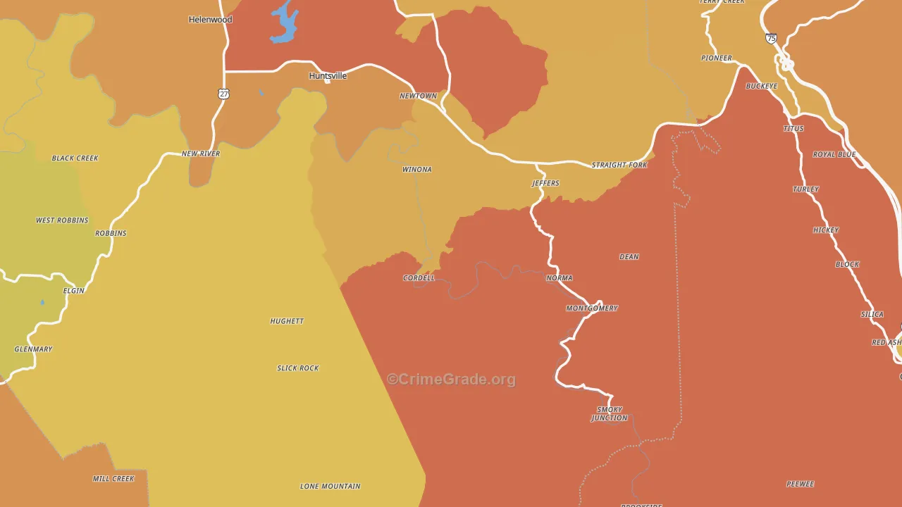 Huntsville, TN Map of Burglary Rates