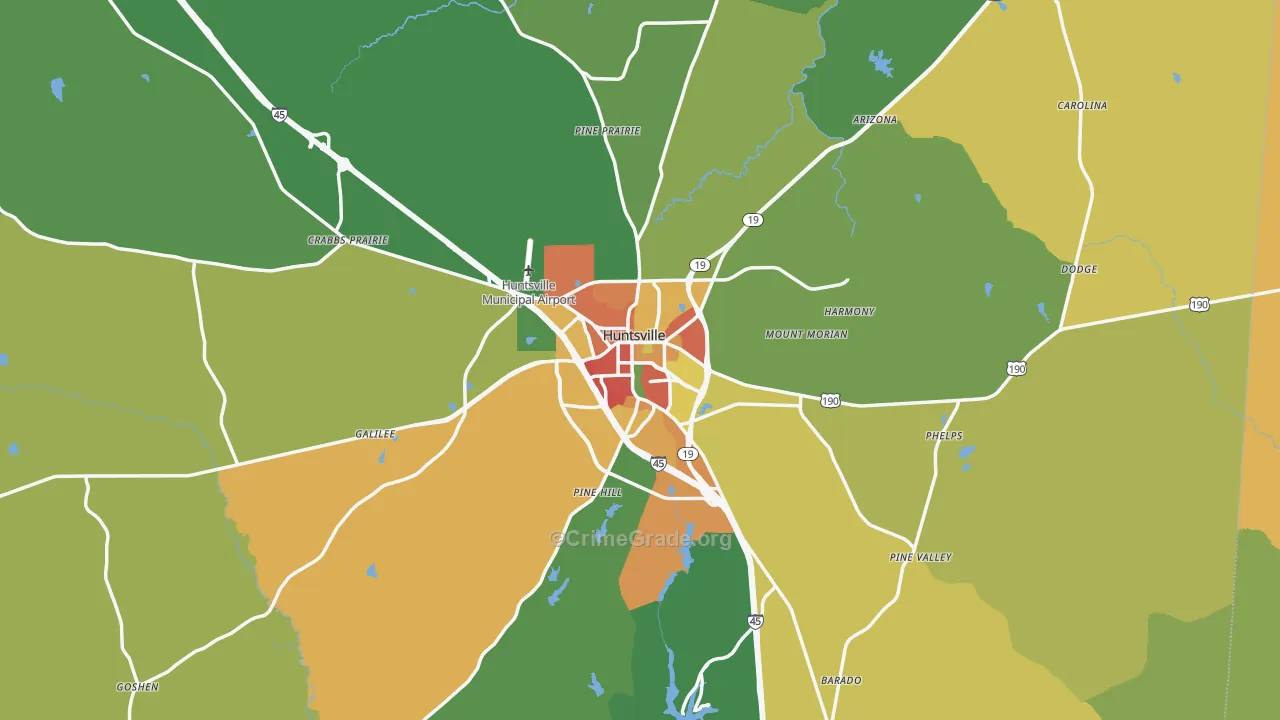 Huntsville, TX Map of Burglary Rates