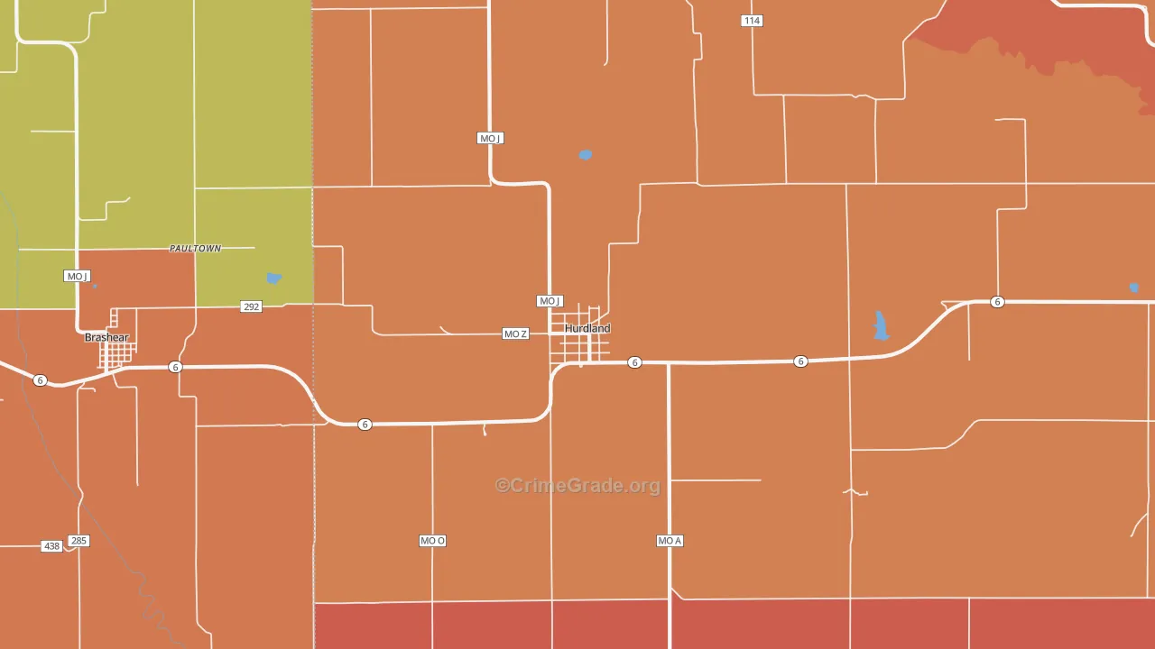 Hurdland, MO Map of Burglary Rates