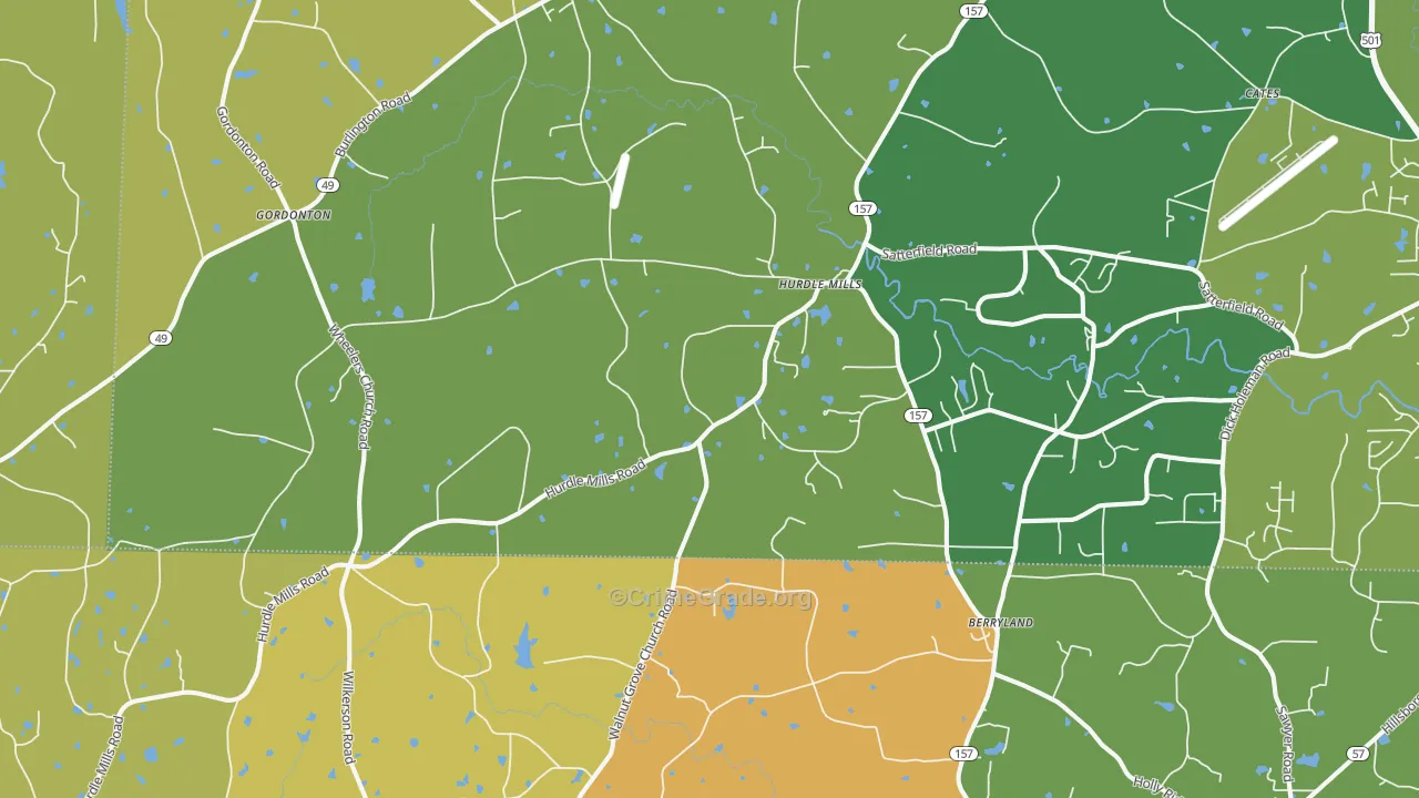 Hurdle Mills, NC Map of Burglary Rates