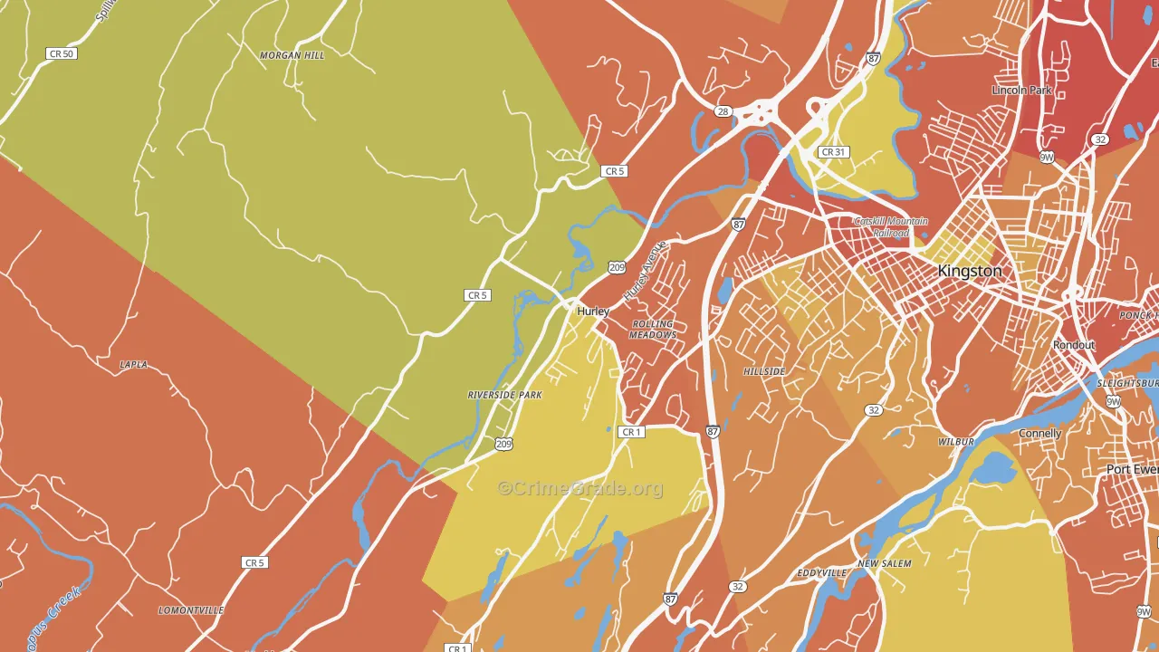 Hurley, NY Map of Burglary Rates