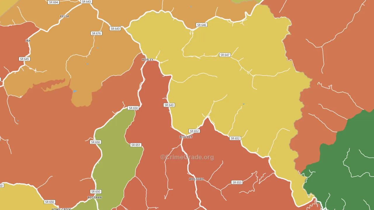 Hurley, VA Map of Burglary Rates