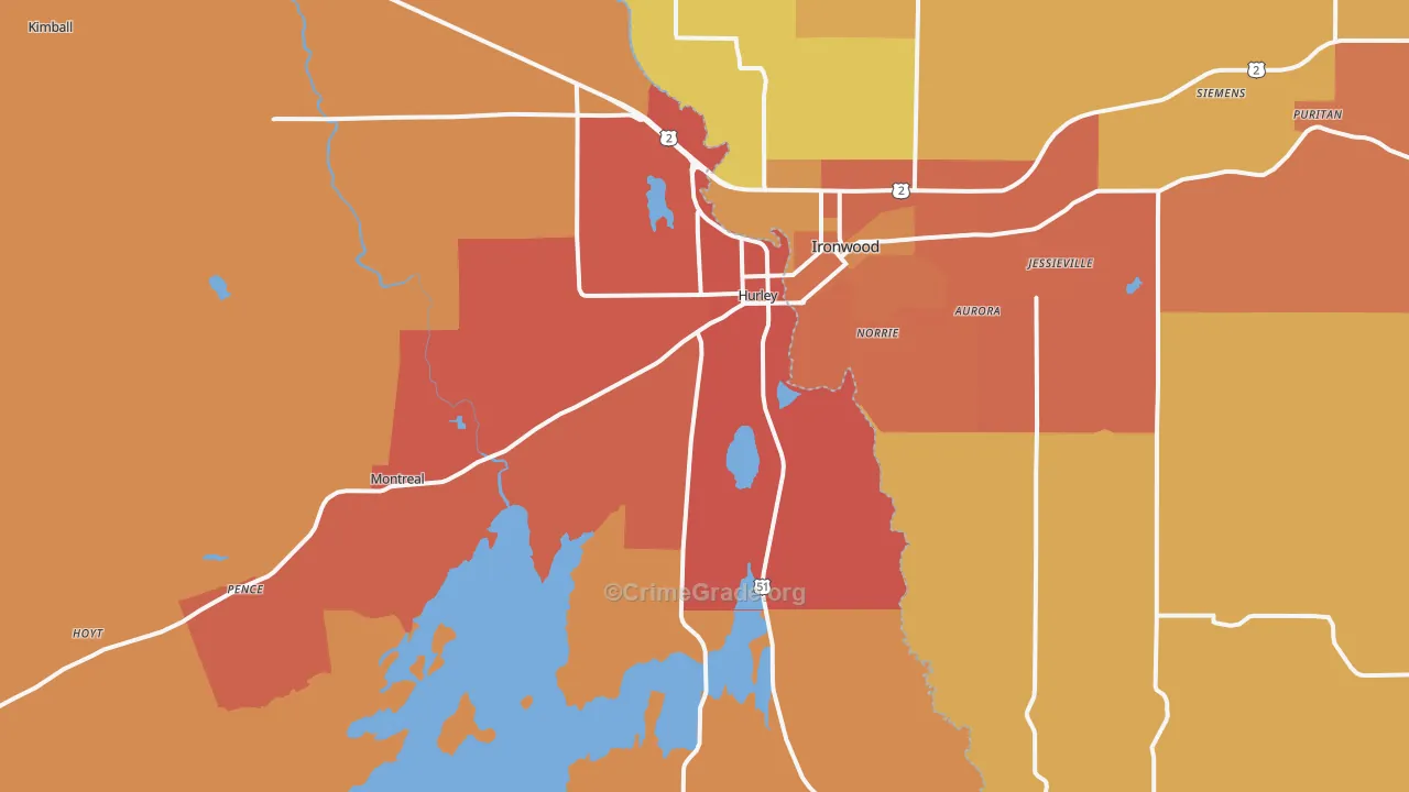 Hurley, WI Map of Burglary Rates