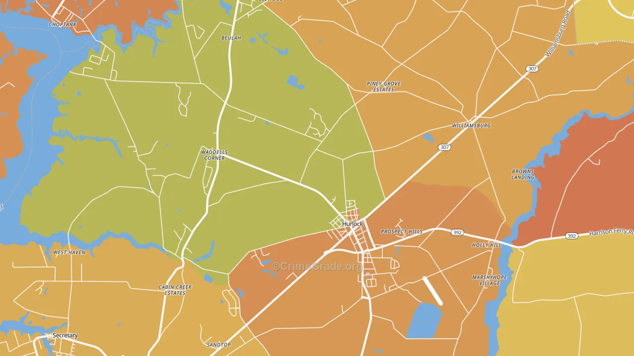 Hurlock, MD Map of Burglary Rates