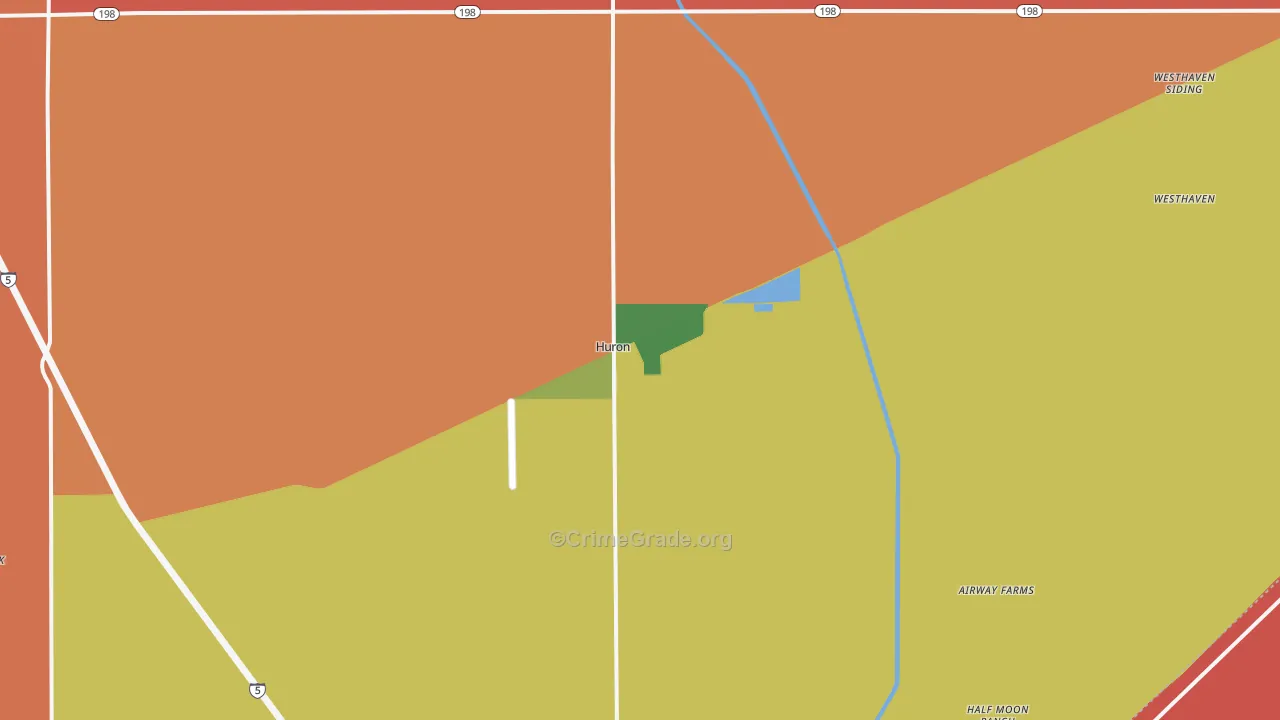 Huron, CA Map of Burglary Rates