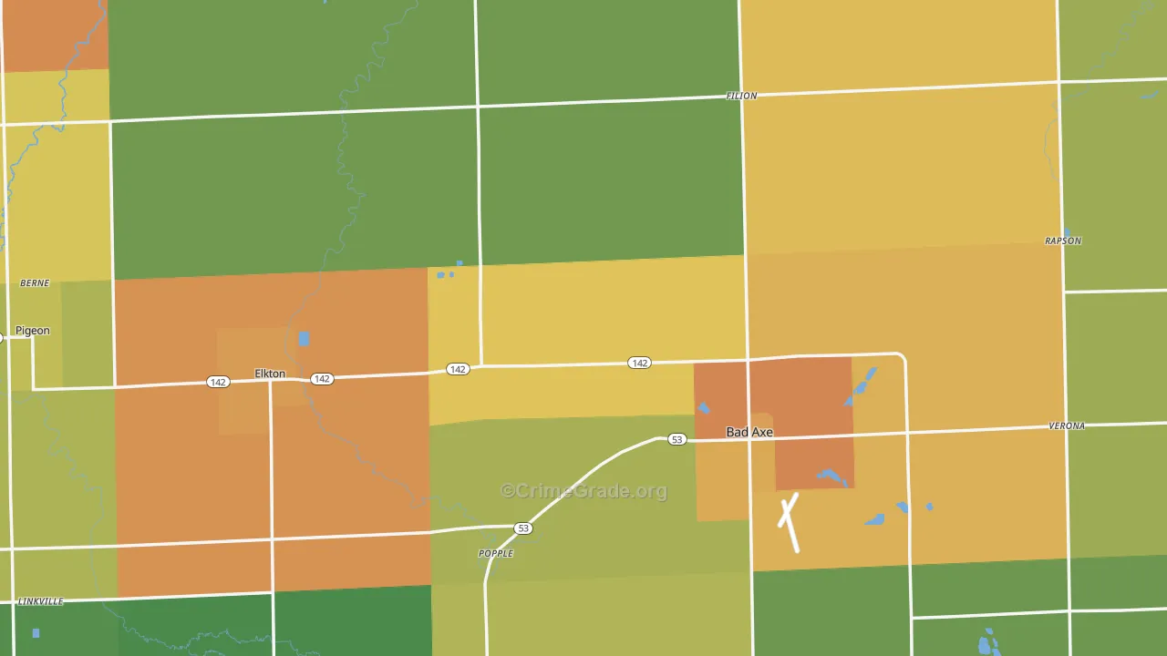 Huron County, MI Map of Burglary Rates
