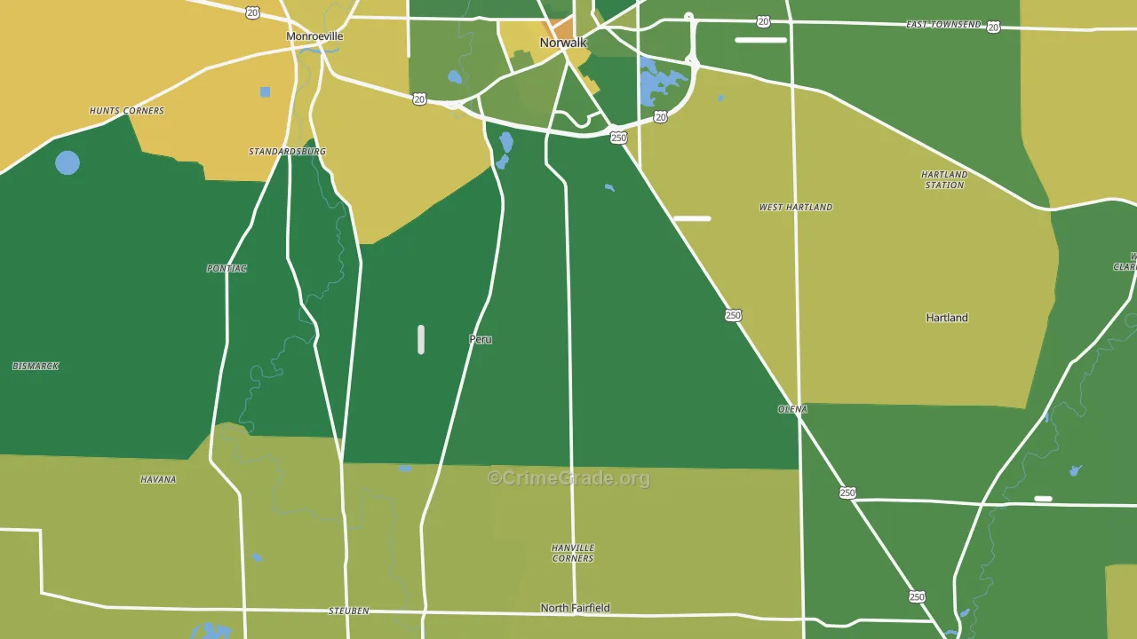 Huron County, OH Map of Burglary Rates