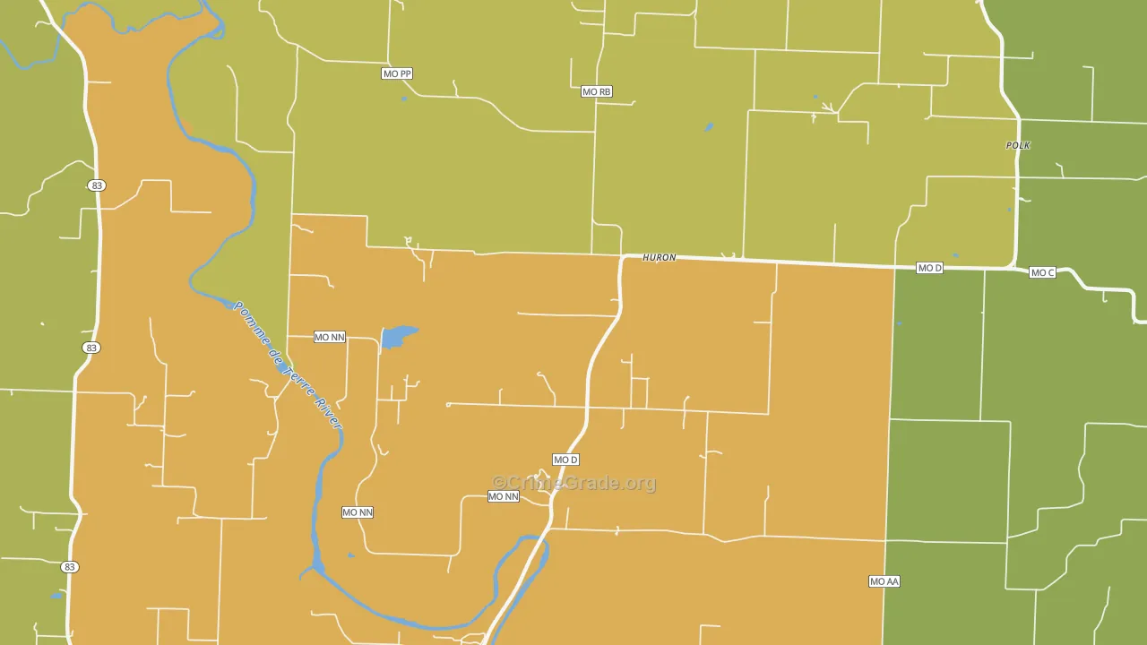 Huron, MO Map of Burglary Rates