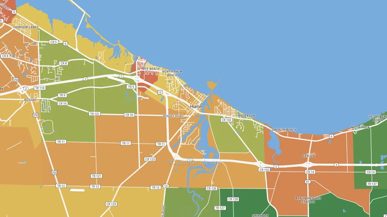 Huron, OH Map of Burglary Rates