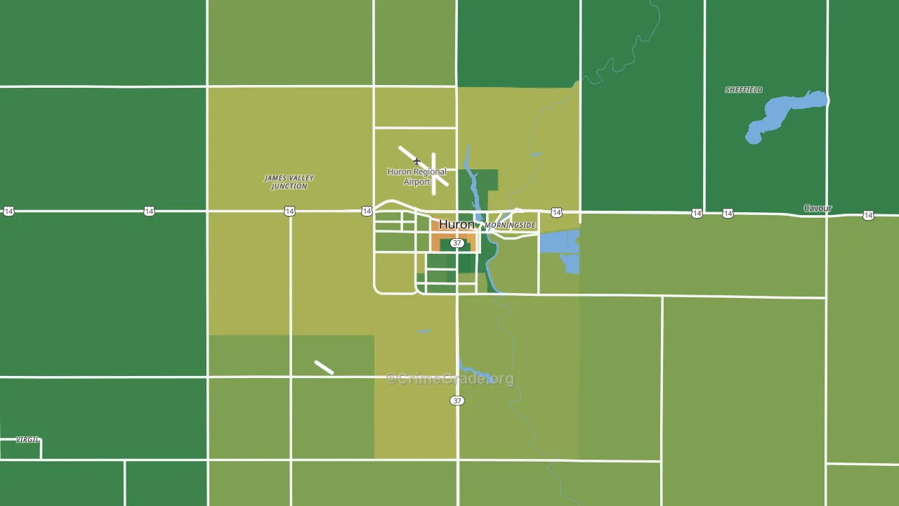 Huron, SD Map of Burglary Rates