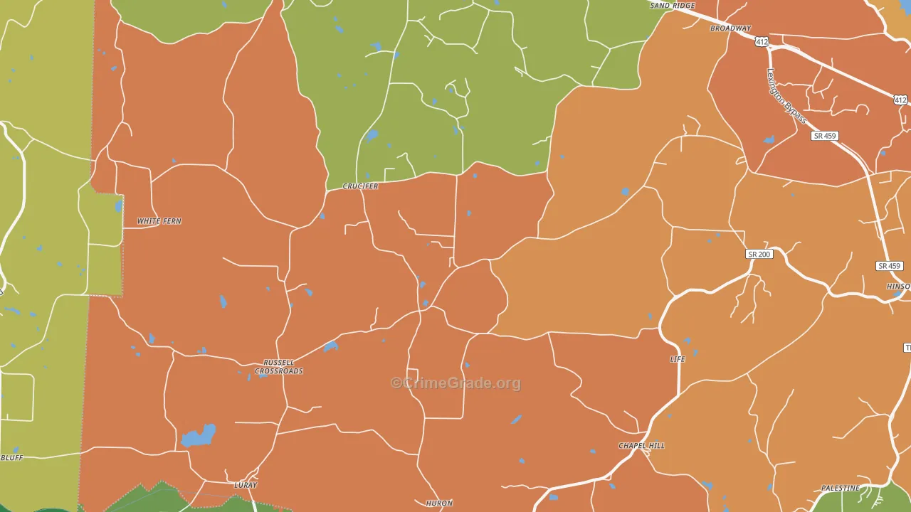 Huron, TN Map of Burglary Rates