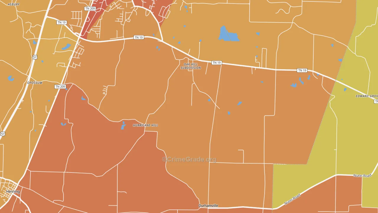 Hurricane Hill, TN Map of Burglary Rates