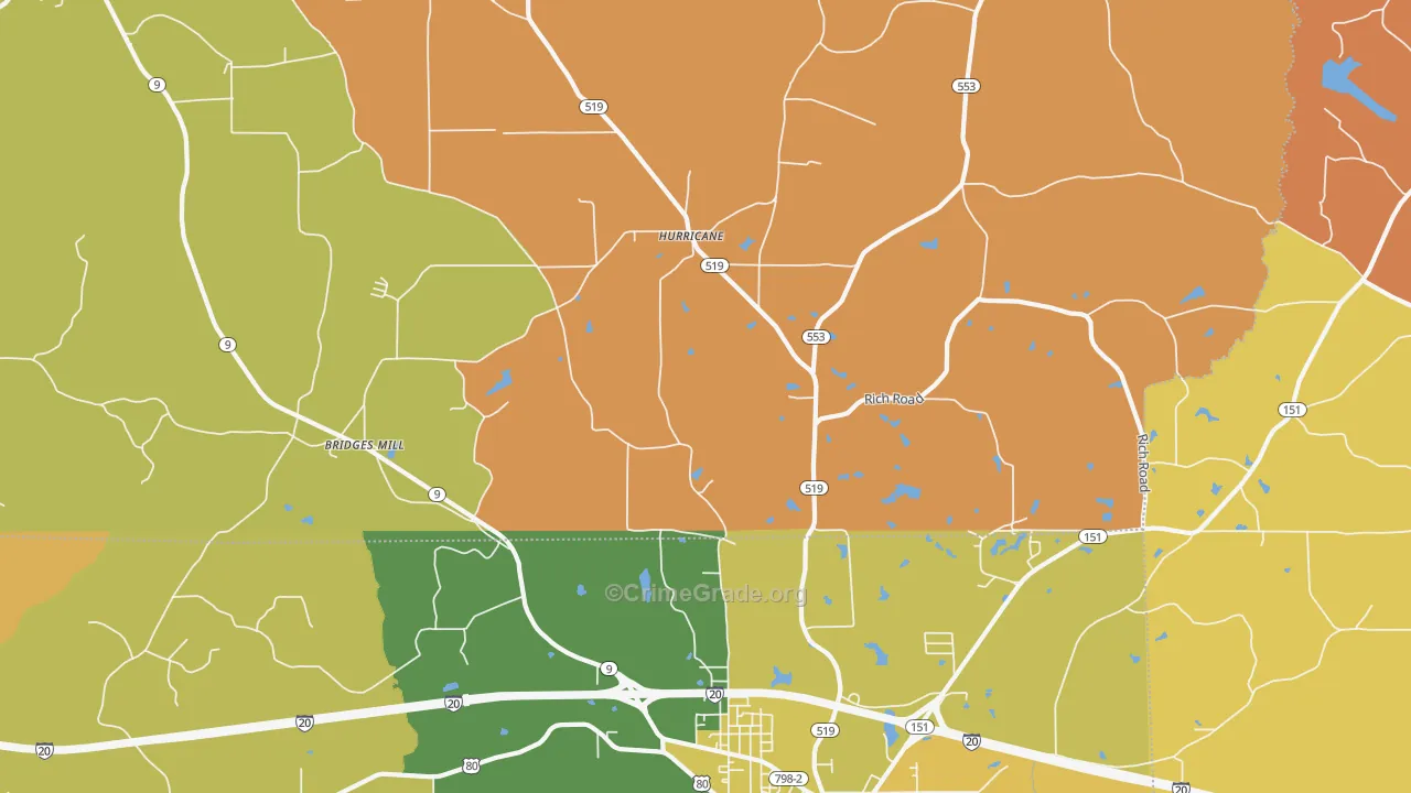 Hurricane, LA Map of Burglary Rates