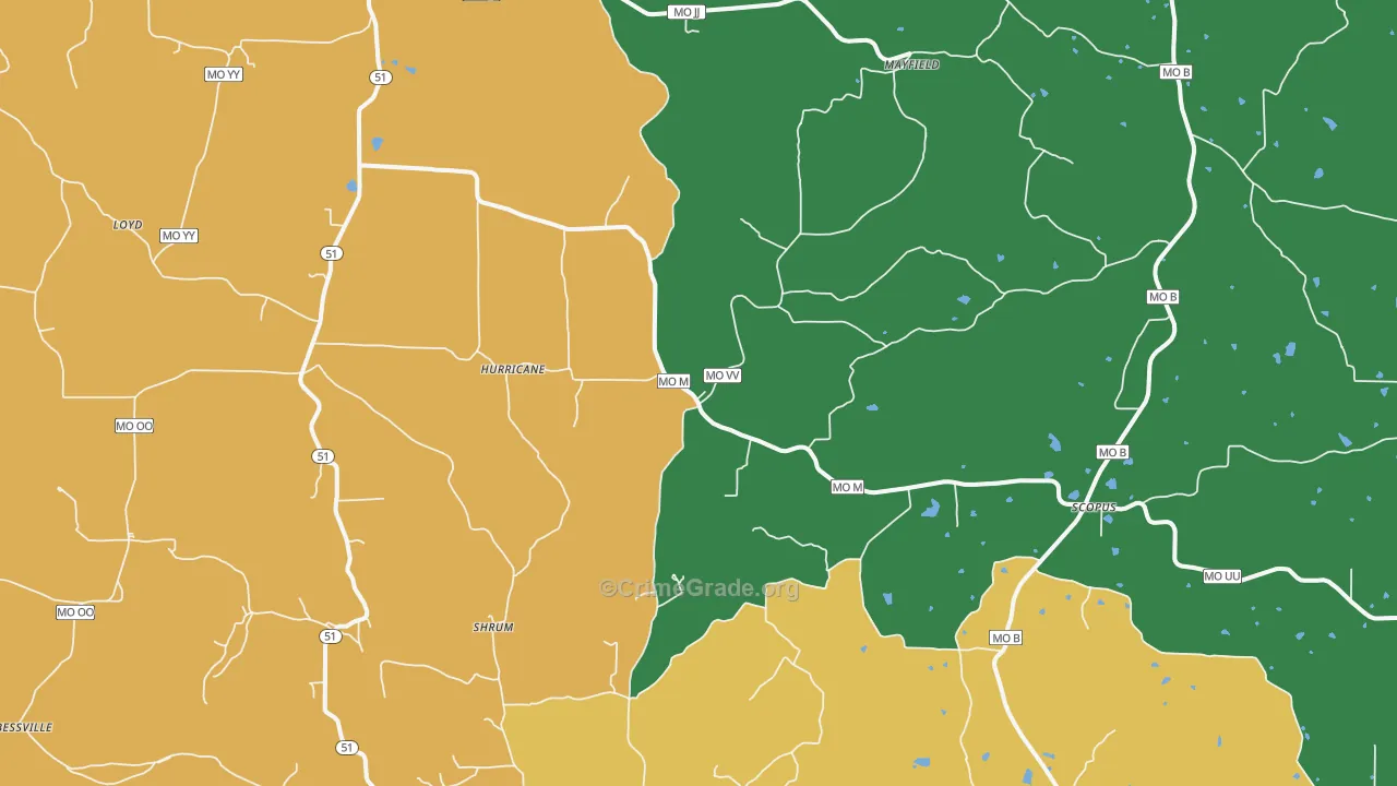 Hurricane, MO Map of Burglary Rates