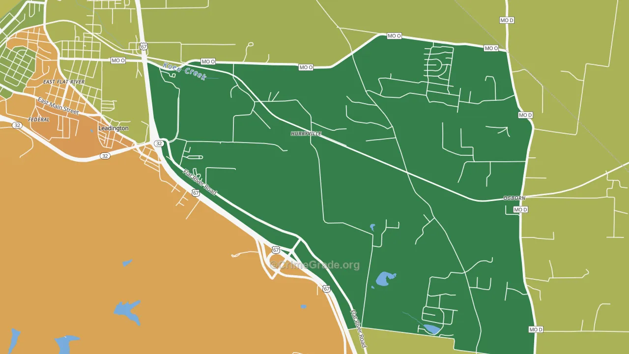 Hurryville, MO Map of Burglary Rates