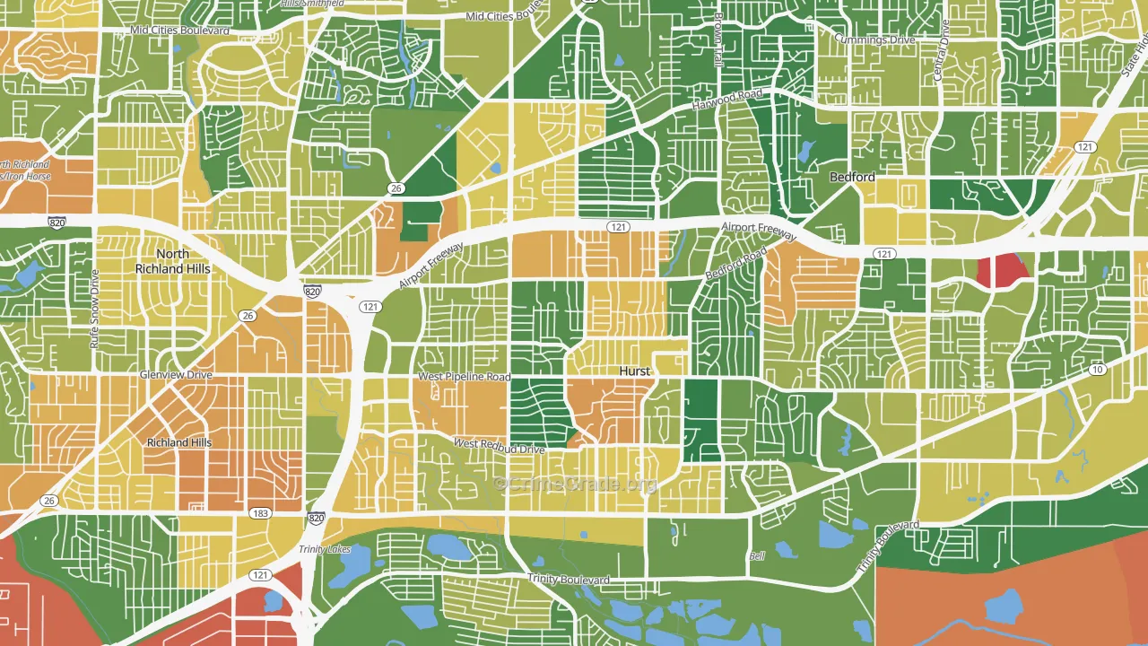 Hurst, TX Map of Burglary Rates