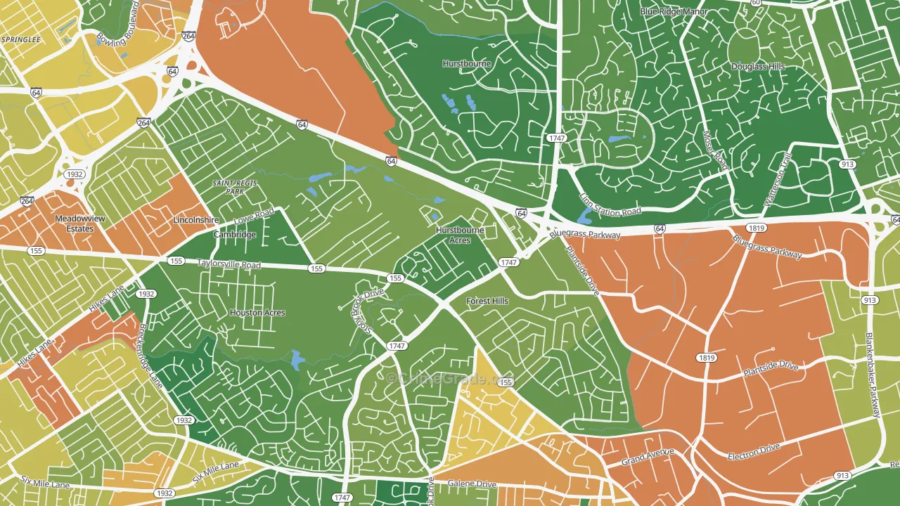 Hurstbourne Acres, KY Map of Burglary Rates