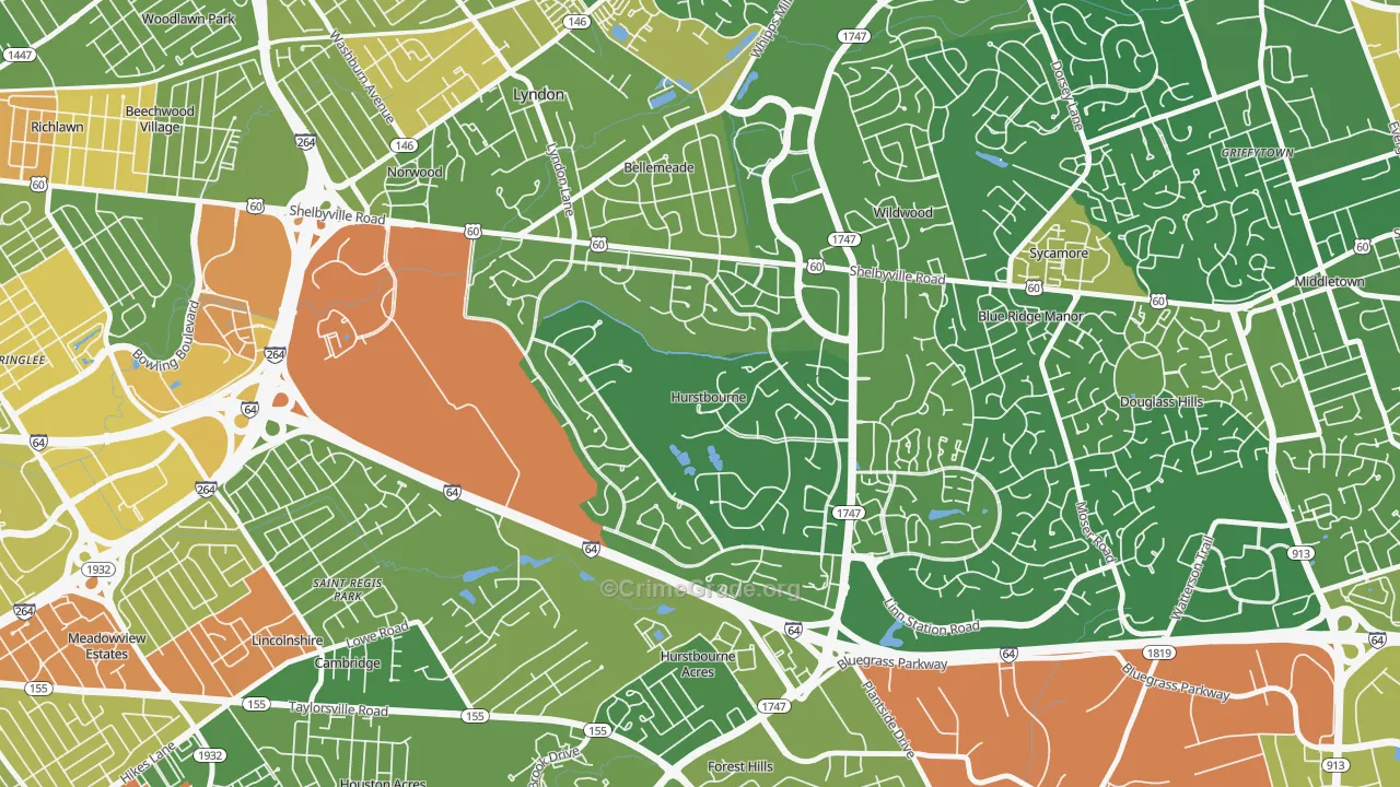 Hurstbourne, KY Map of Burglary Rates