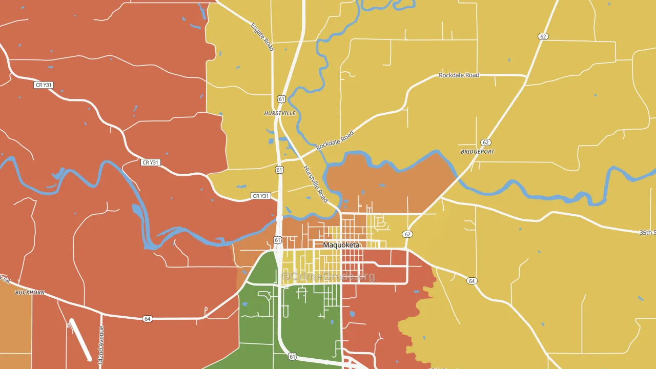 Hurstville, IA Map of Burglary Rates