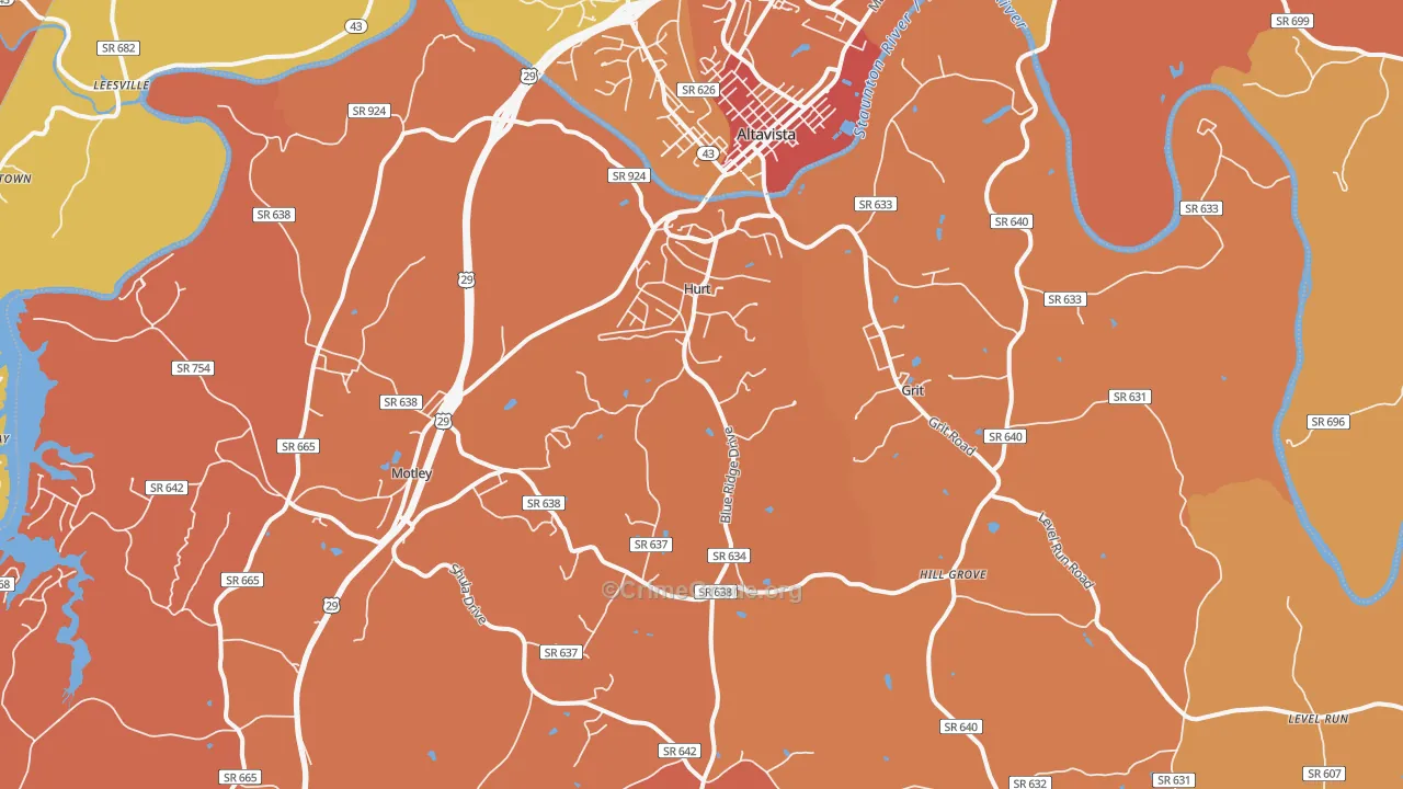 Hurt, VA Map of Burglary Rates