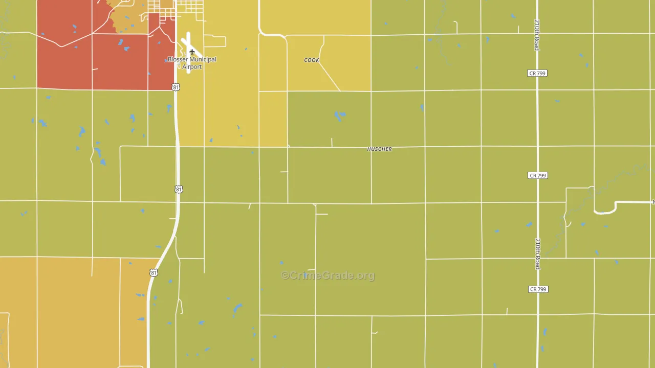 Huscher, KS Map of Burglary Rates
