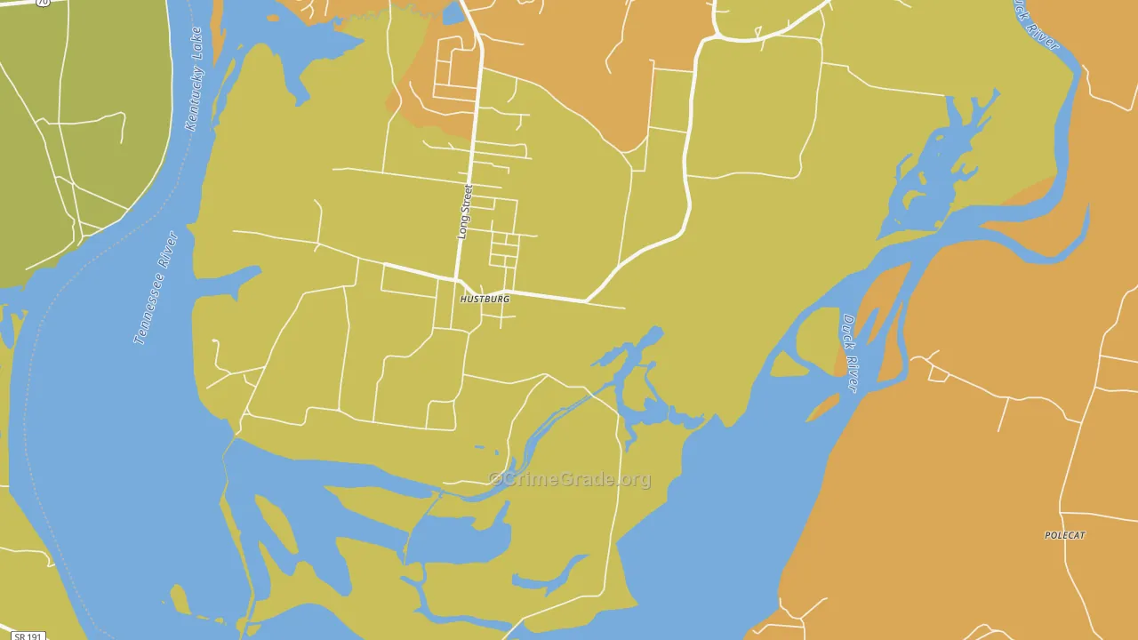 Hustburg, TN Map of Burglary Rates