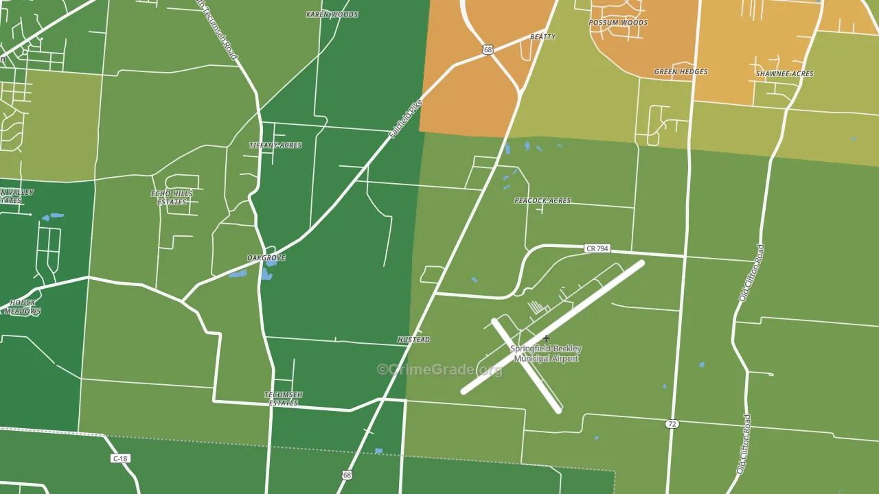 Hustead, OH Map of Burglary Rates