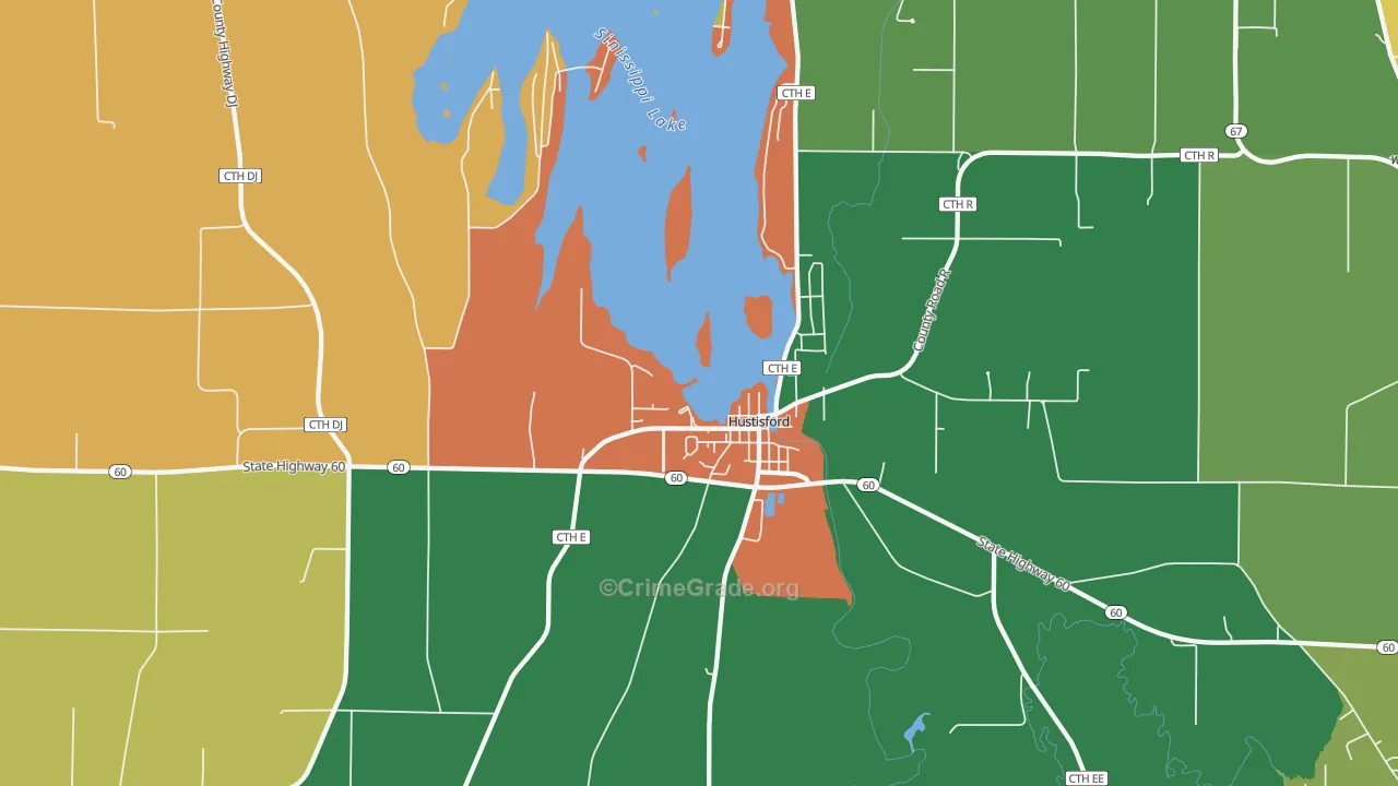 Hustisford, WI Map of Burglary Rates