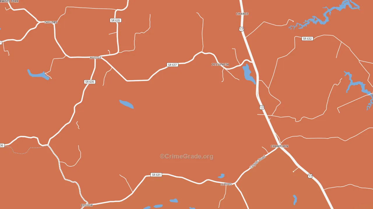 Hustle, VA Map of Burglary Rates